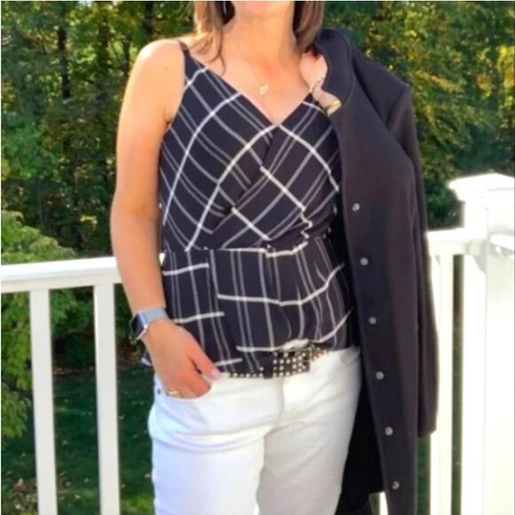 Cabi Check Crossover Cami Tank Black White Plaid 8 - Picture 2 of 7